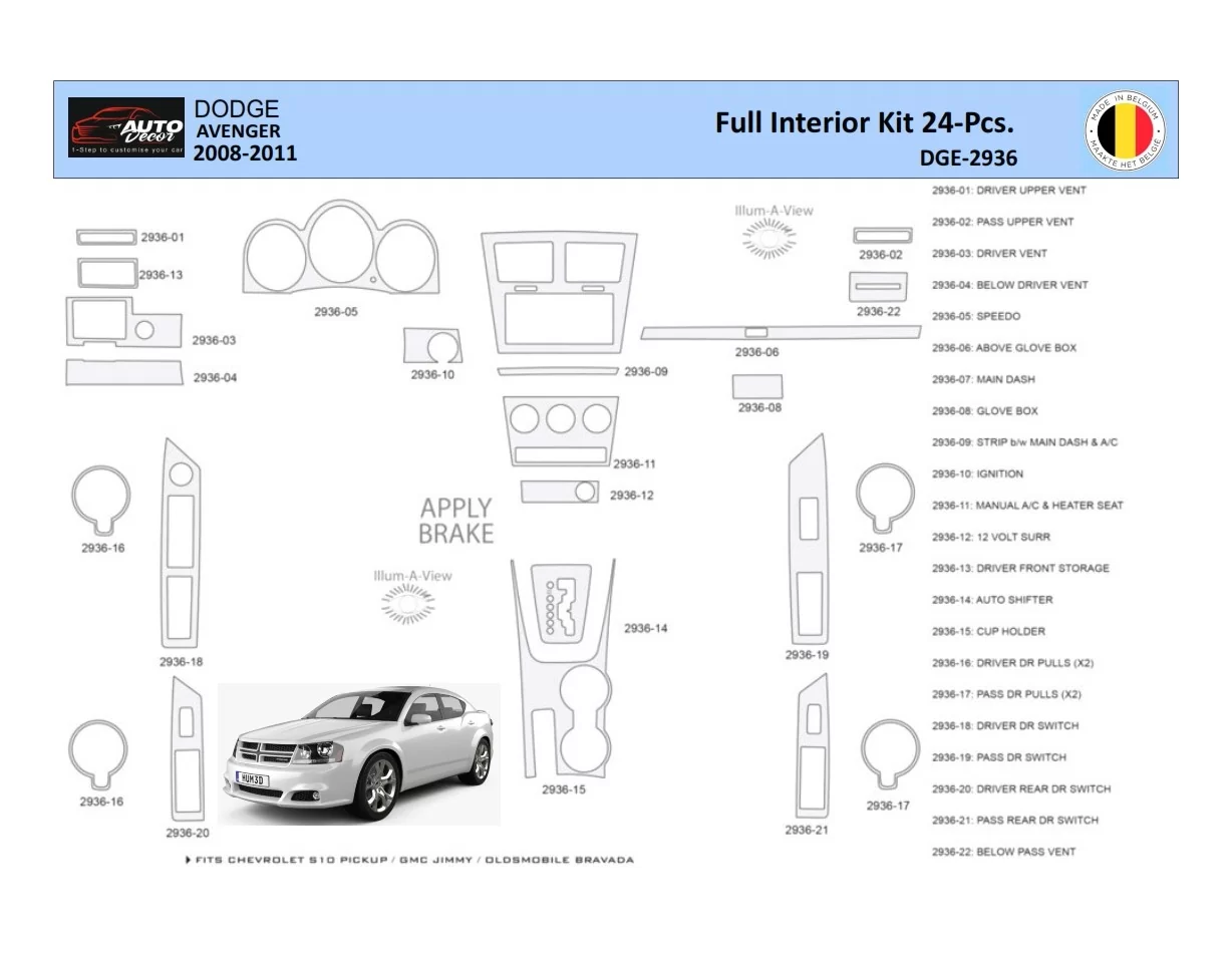 Dodge Avenger 2008-2010 Interior WHZ Dashboard trim kit 24 Parts - 1 - Interior Dash Trim Kit