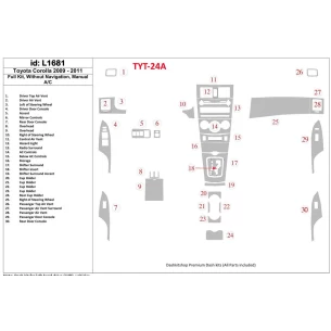 Toyota Corolla 2009-UP Full Set, Without NAVI Interior BD Dash Trim Kit 2