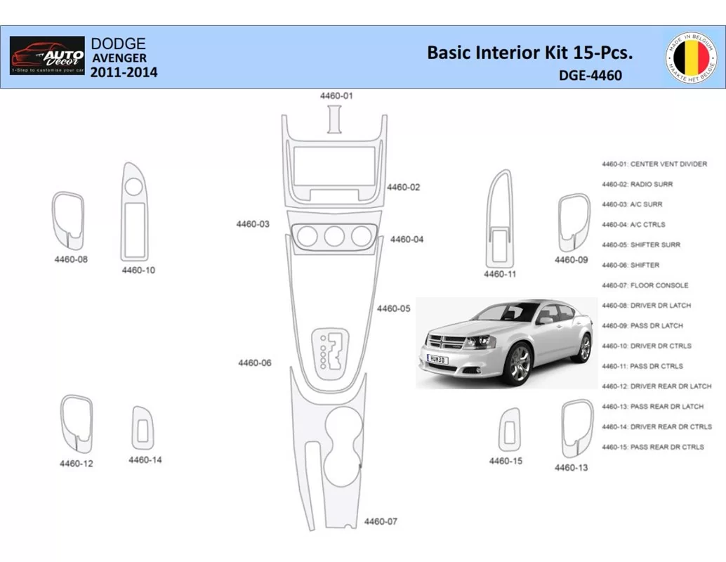 Dodge Avenger 2010-2014 Interior WHZ Dashboard trim kit 15 Parts - 1 - Interior Dash Trim Kit