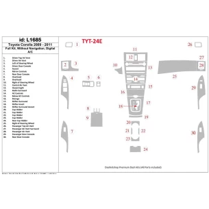 Toyota Corolla 2009-UP Full Set, Without NAVI, Automatic AC Interior BD Dash Trim Kit 2