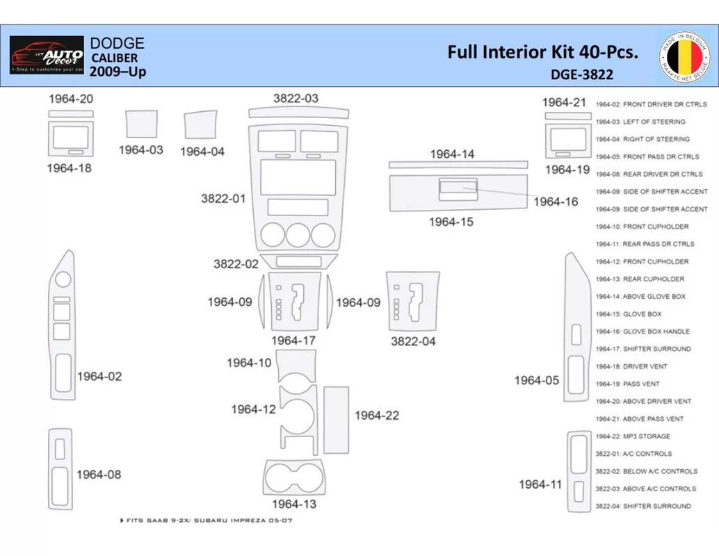 Dodge Caliber 2007-2009 Interior WHZ Dashboard trim kit 24 Parts - 1 - Interior Dash Trim Kit