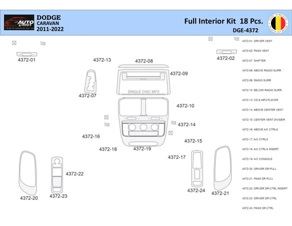 Dodge Caravan 2008-2016 Interior WHZ Dashboard trim kit 18 Parts - 1 - Interior Dash Trim Kit