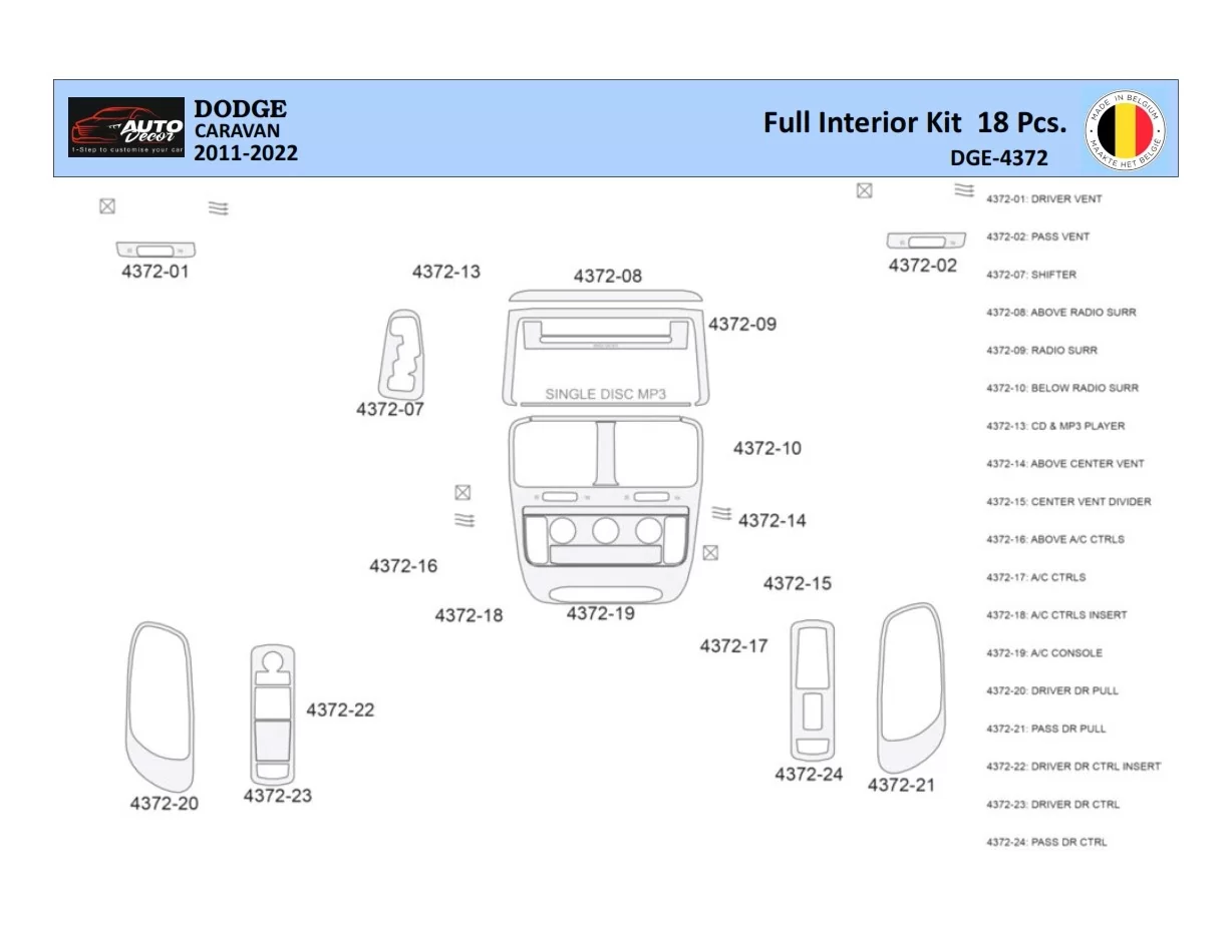 Dodge Caravan 2008-2016 Interior WHZ Dashboard trim kit 18 Parts - 1 - Interior Dash Trim Kit