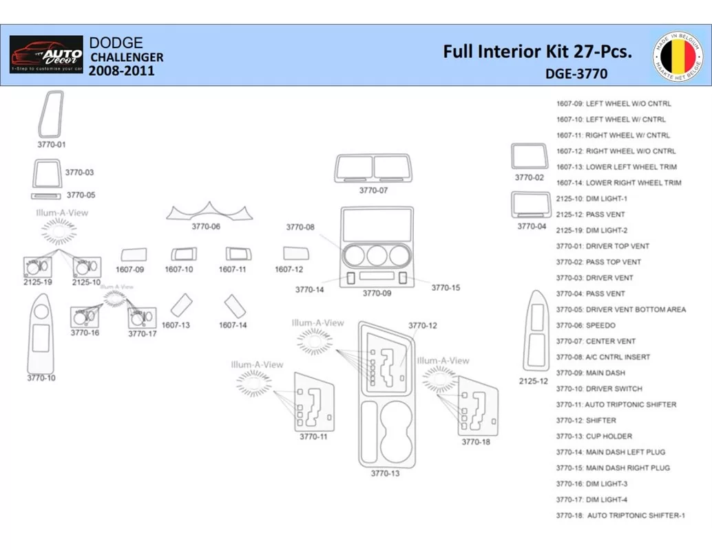 Dodge Challenger 2008-2011 Interior WHZ Dashboard trim kit 27 Parts - 1 - Interior Dash Trim Kit