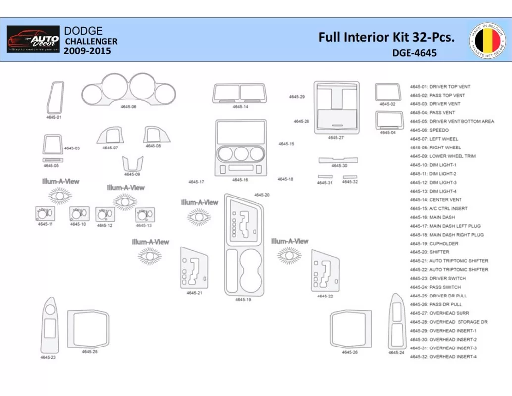 Dodge Challenger 2011-2015 Interior WHZ Dashboard trim kit 42 Parts - 1 - Interior Dash Trim Kit