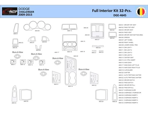 Dodge Challenger 2011-2015 Interior WHZ Dashboard trim kit 42 Parts - 1 - Interior Dash Trim Kit