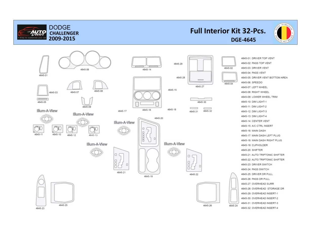 Dodge Challenger 2011-2015 Interior WHZ Dashboard trim kit 42 Parts - 1 - Interior Dash Trim Kit