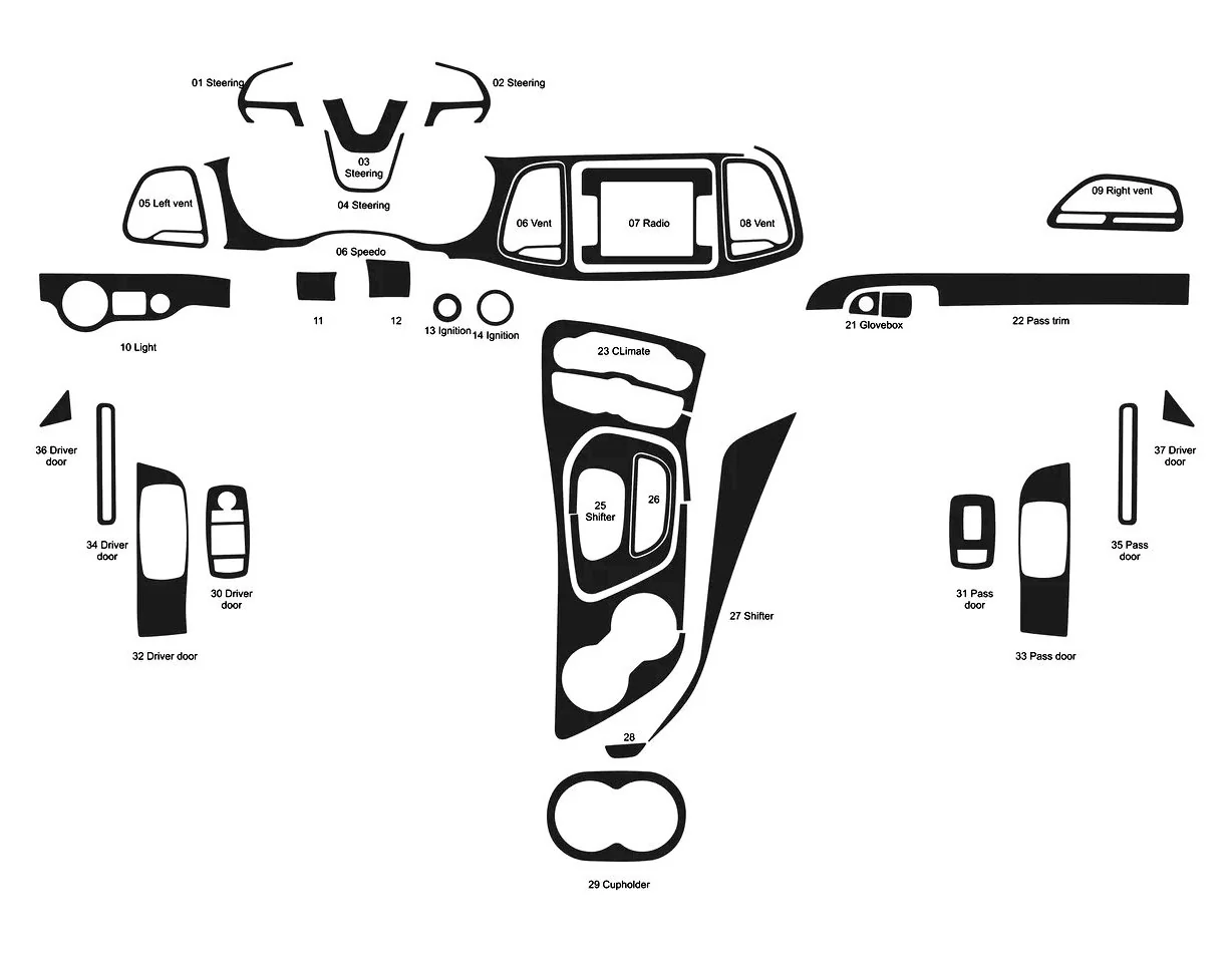 Dodge Challenger 2015-2023 Interior WHZ Dashboard trim kit 24 Parts - 1 - Interior Dash Trim Kit
