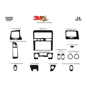 Toyota Corona 03.97-12.03 3D Interior Dashboard Trim Kit Dash Trim Dekor 14-Parts 2