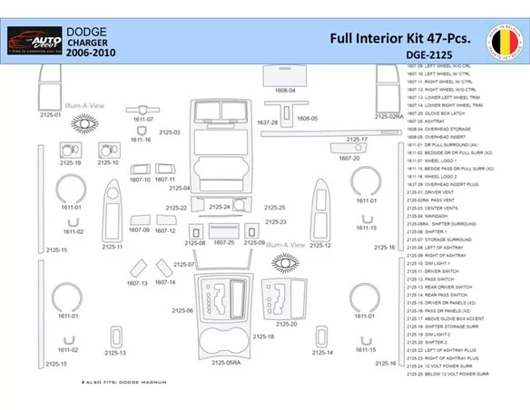 Dodge Charger LX 2006-2010 Interior WHZ Dashboard trim kit 47 Parts - 1 - Interior Dash Trim Kit