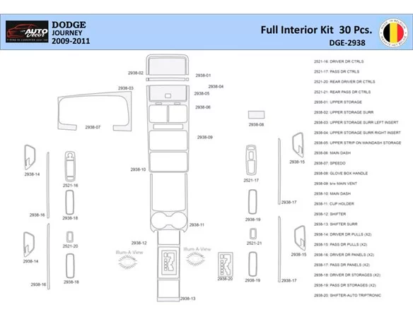 Dodge Journey 2009-2011 Interior WHZ Dashboard trim kit 30 Parts - 1 - Interior Dash Trim Kit