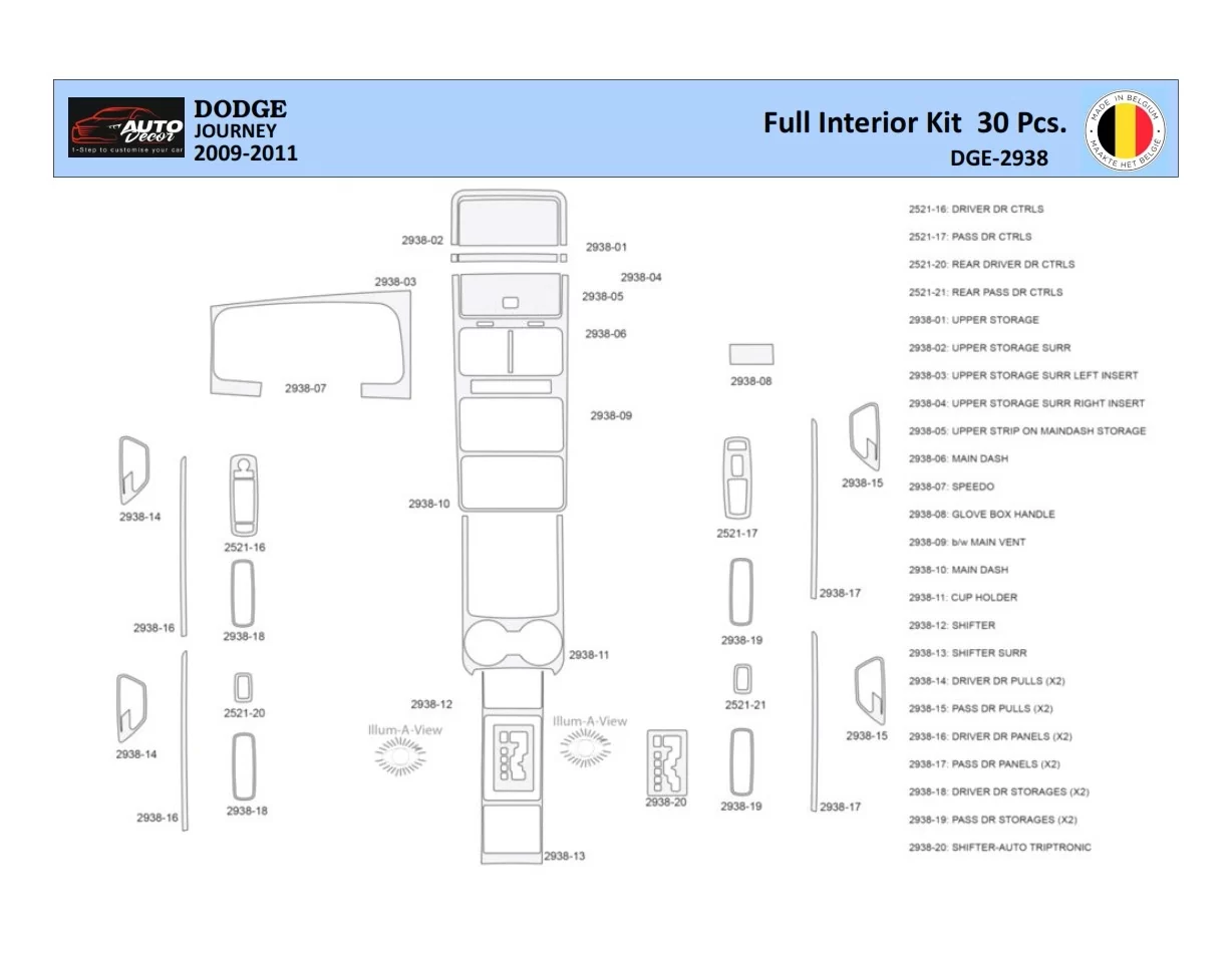Dodge Journey 2009-2011 Interior WHZ Dashboard trim kit 30 Parts - 1 - Interior Dash Trim Kit