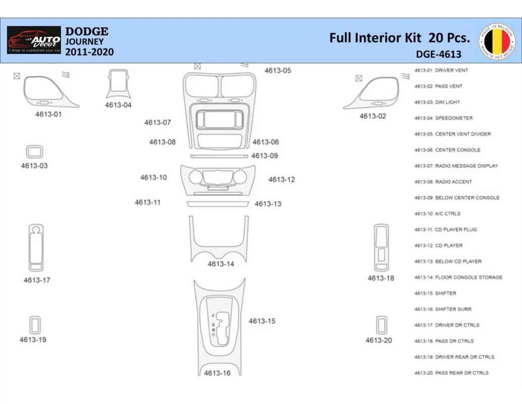 Dodge Journey 2011-2022 Interior WHZ Dashboard trim kit 20 Parts - 1 - Interior Dash Trim Kit