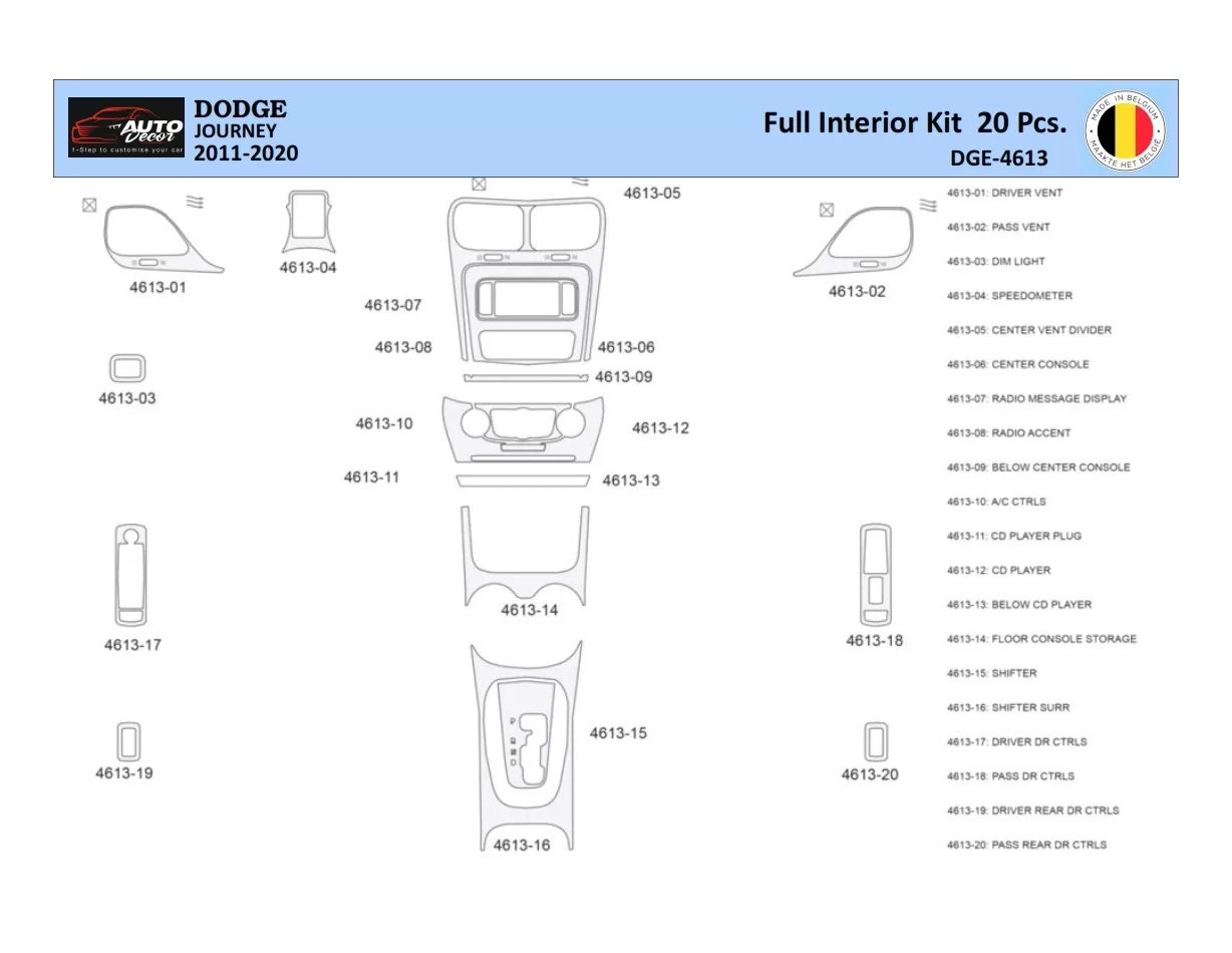 Dodge Journey 2011-2022 Interior WHZ Dashboard trim kit 20 Parts - 1 - Interior Dash Trim Kit
