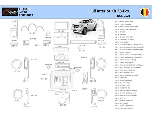 Dodge Nitro 2007-2012 Interior WHZ Dashboard trim kit 38 Parts - 1 - Interior Dash Trim Kit