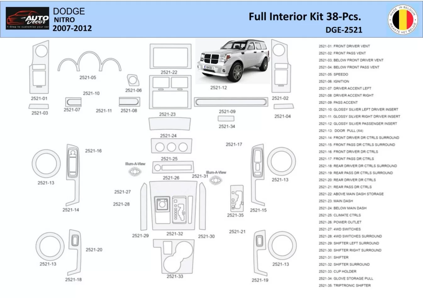 Dodge Nitro 2007-2012 Interior WHZ Dashboard trim kit 38 Parts - 1 - Interior Dash Trim Kit