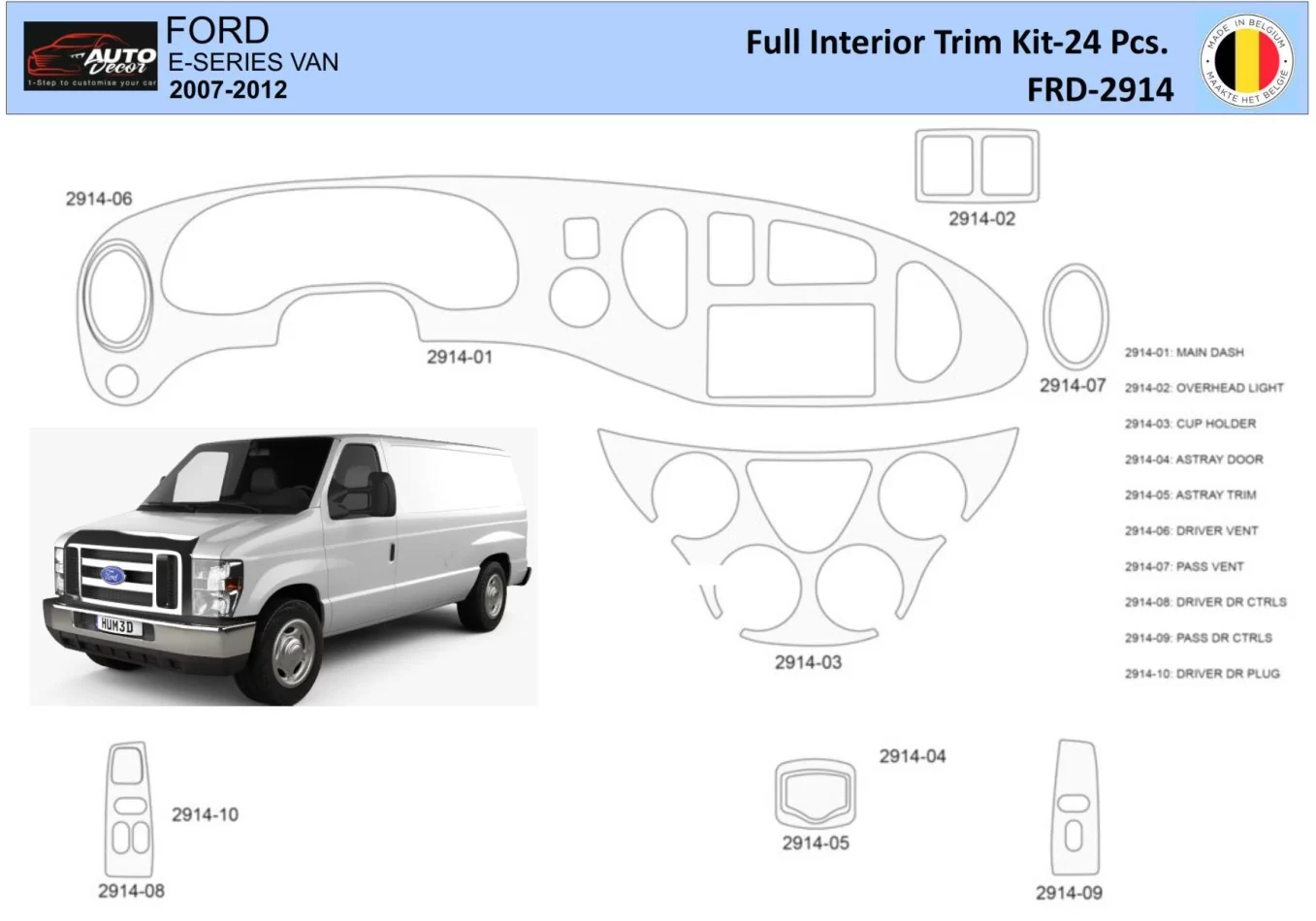 Ford E-Series E-Van 2008-2011 Interior WHZ Dashboard trim kit 10 Parts - 1 - Interior Dash Trim Kit