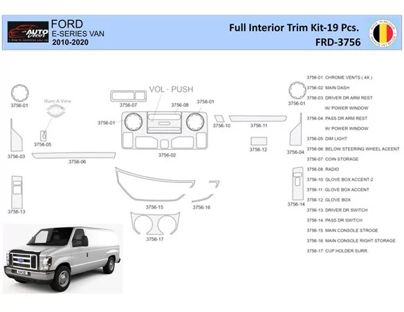Ford E-Series E-Van 2012-2022 Interior WHZ Dashboard trim kit 19 Parts - 1 - Interior Dash Trim Kit