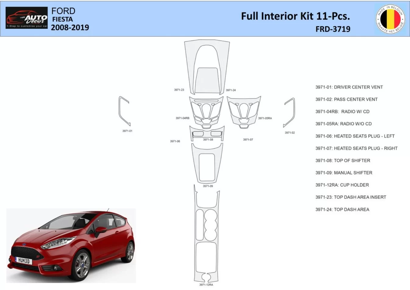 Ford Fiesta 2008-2017 Interior WHZ Dashboard trim kit 28 Parts - 1 - Interior Dash Trim Kit