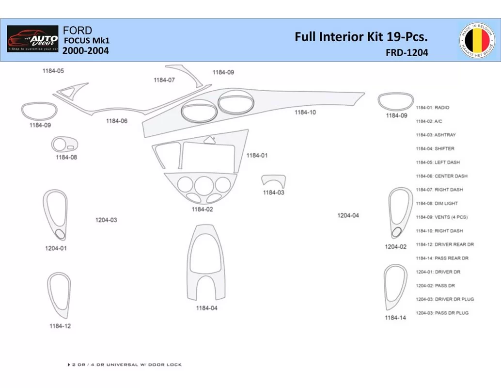 Ford Focus 2000-2005 Interior WHZ Dashboard trim kit 19 Parts - 1 - Interior Dash Trim Kit