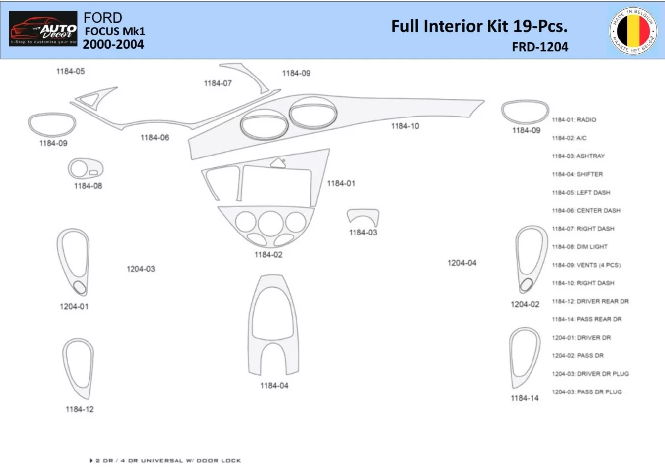 Ford Focus 2000-2005 Interior WHZ Dashboard trim kit 19 Parts - 1 - Interior Dash Trim Kit
