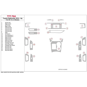 Toyota Highlander 2014-UP Full Set, fits LE Models Interior BD Dash Trim Kit 2