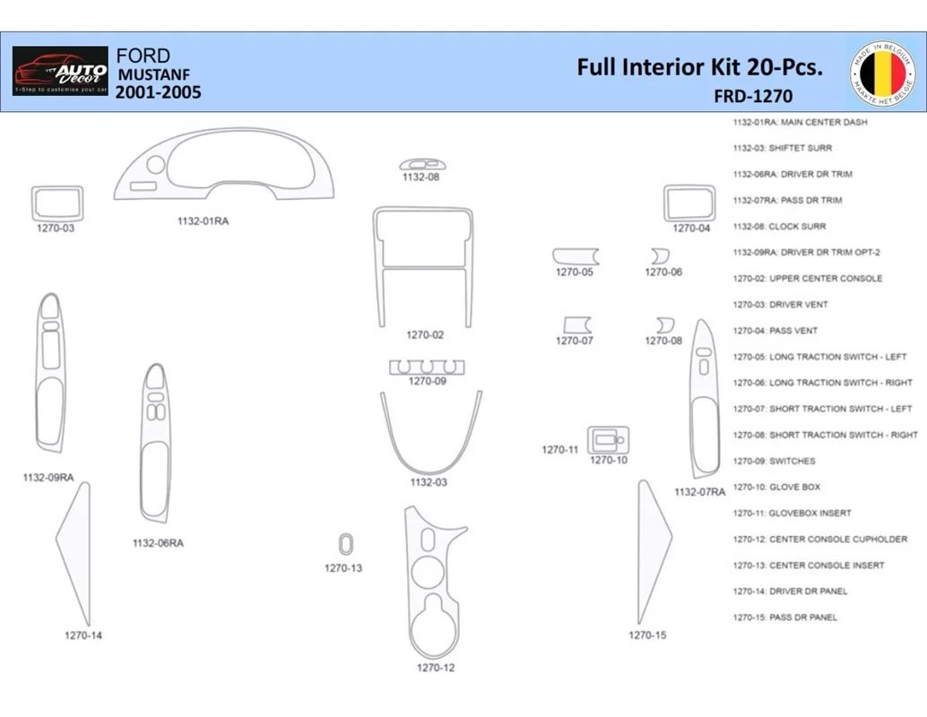 Ford Mustang  2001-2005 Interior WHZ Dashboard trim kit 20 Parts - 1 - Interior Dash Trim Kit