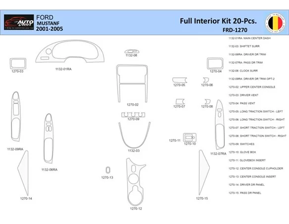 Ford Mustang 2001-2005 Interior WHZ Dashboard trim kit 20 Parts - 1 - Interior Dash Trim Kit