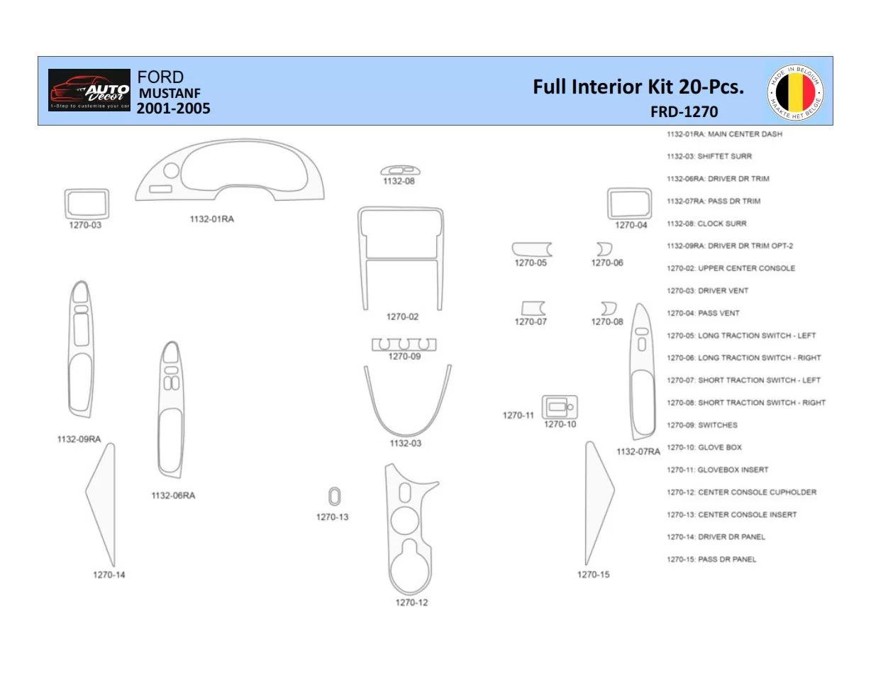 Ford Mustang 2001-2005 Interior WHZ Dashboard trim kit 20 Parts - 1 - Interior Dash Trim Kit