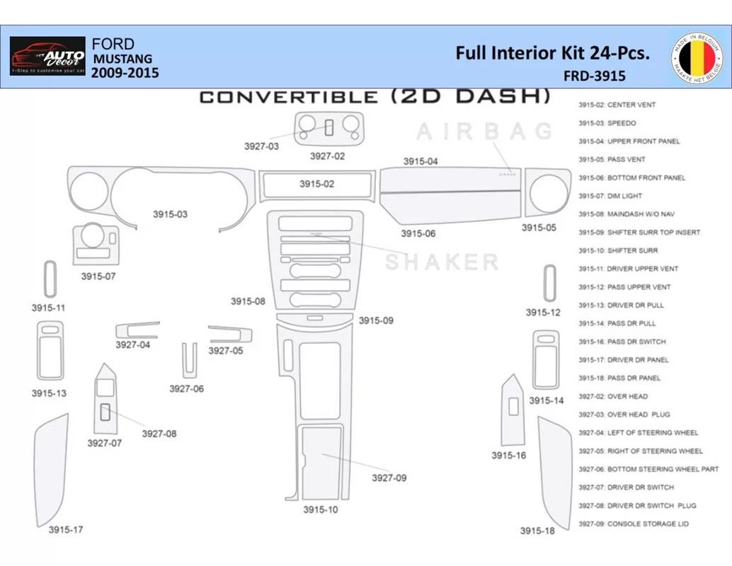 Ford Mustang  2010-2015 Interior WHZ Dashboard trim kit 24 Parts - 1 - Interior Dash Trim Kit