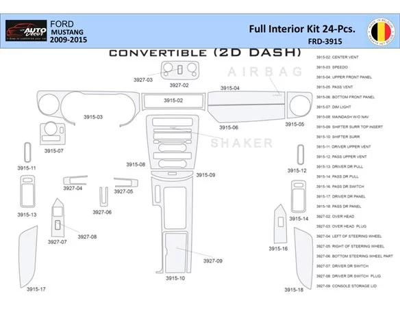 Ford Mustang 2010-2015 Interior WHZ Dashboard trim kit 24 Parts - 1 - Interior Dash Trim Kit