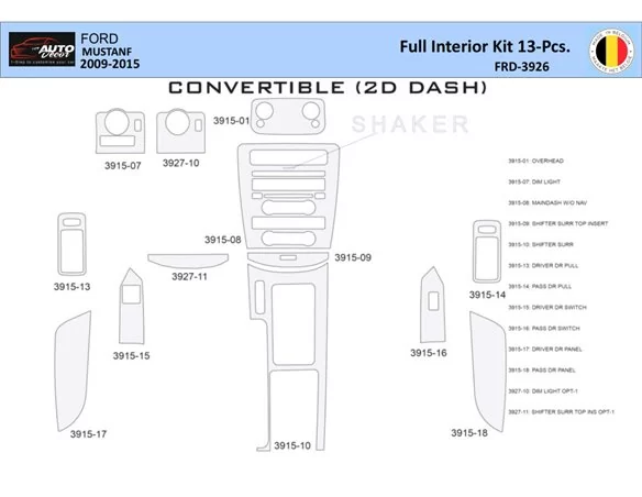Ford Mustang 2010-2015 Interior WHZ Dashboard trim kit 13 Parts - 1 - Interior Dash Trim Kit