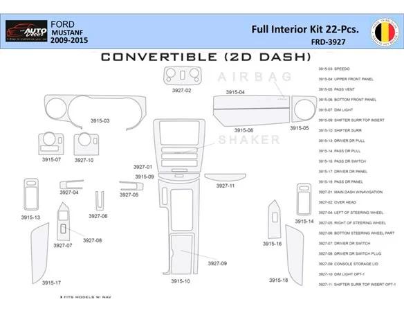 Ford Mustang 2010-2015 Interior WHZ Dashboard trim kit 22 Parts - 1 - Interior Dash Trim Kit