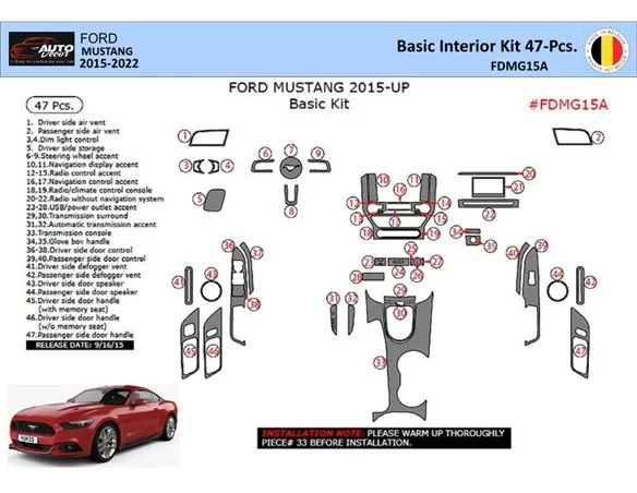 Ford Mustang 2015-2023 Interior WHZ Dashboard trim kit 47 Parts - 1 - Interior Dash Trim Kit