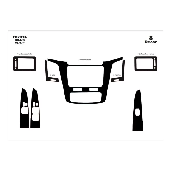Toyota Hilux MK7 2004–2015 DIGI 3D Interior Dashboard Trim Kit Dash Trim Dekor 8-Parts