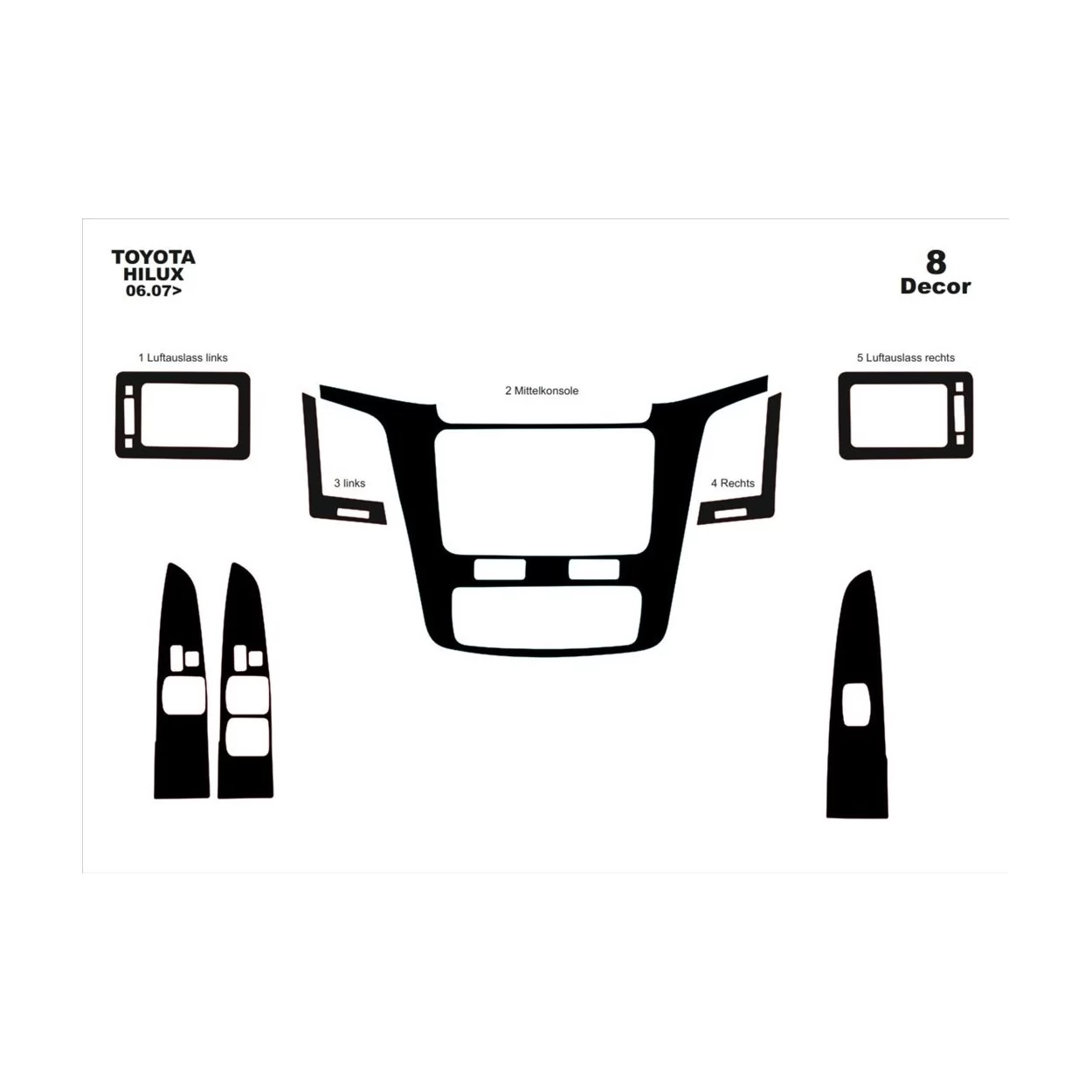 Toyota Hilux MK7 2004–2015 DIGI 3D Interior Dashboard Trim Kit Dash Trim Dekor 8-Parts