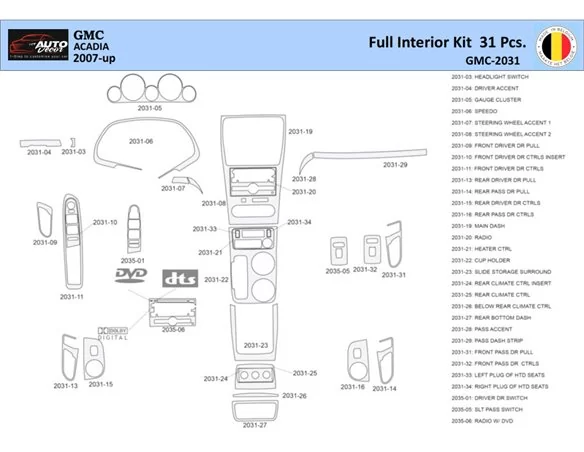 GMC Acadia 2007-2016 Interior WHZ Dashboard trim kit 31 Parts - 1 - Interior Dash Trim Kit