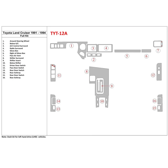Toyota Land Cruiser 1990-1994 Full Set Interior BD Dash Trim Kit