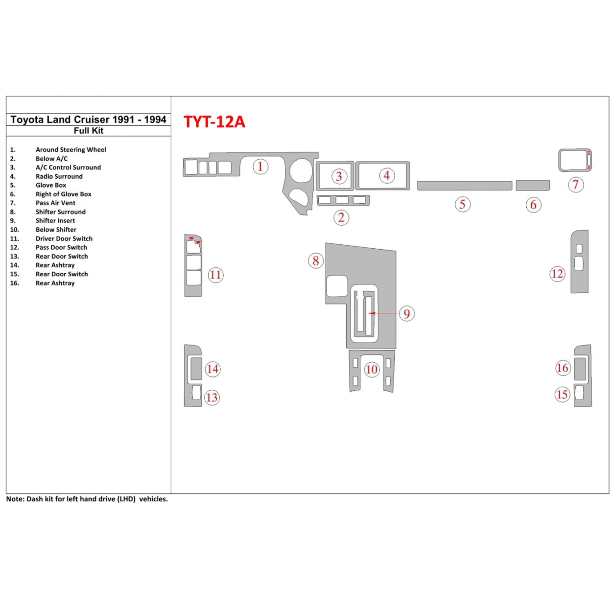 Toyota Land Cruiser 1990-1994 Full Set Interior BD Dash Trim Kit
