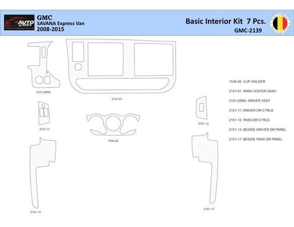 GMC Savana 2008-2020 Interior WHZ Dashboard trim kit 7 Parts - 1 - Interior Dash Trim Kit