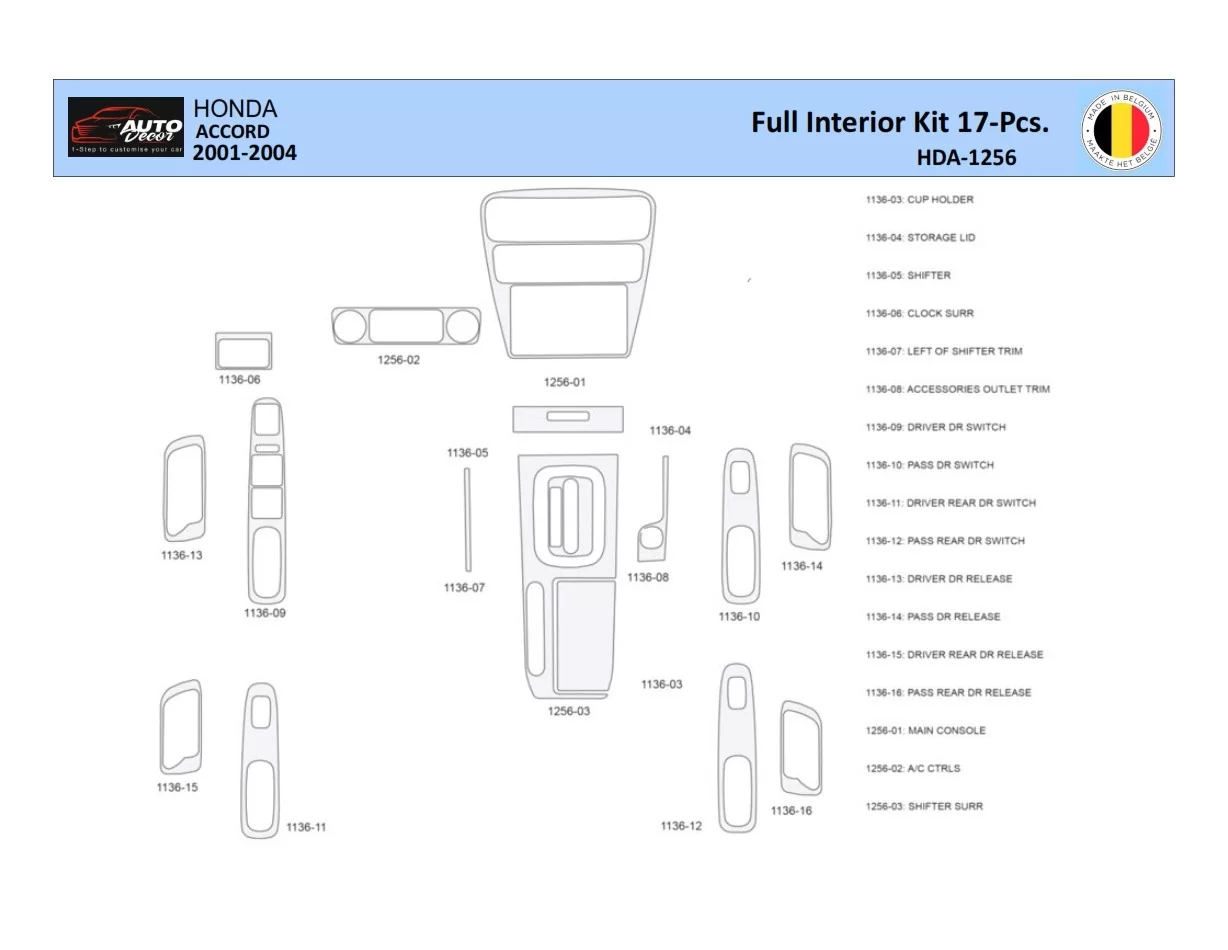 Honda Accord 2001-2004 Interior WHZ Dashboard trim kit 17 Parts - 1 - Interior Dash Trim Kit