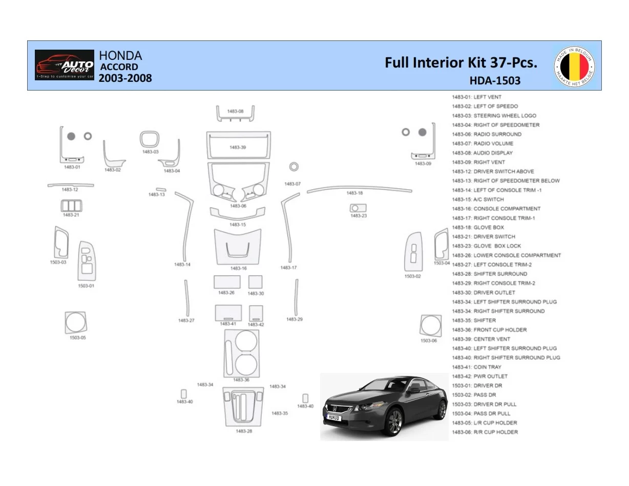Honda Accord 2003-2007 Interior WHZ Dashboard trim kit 37 Parts - 1 - Interior Dash Trim Kit