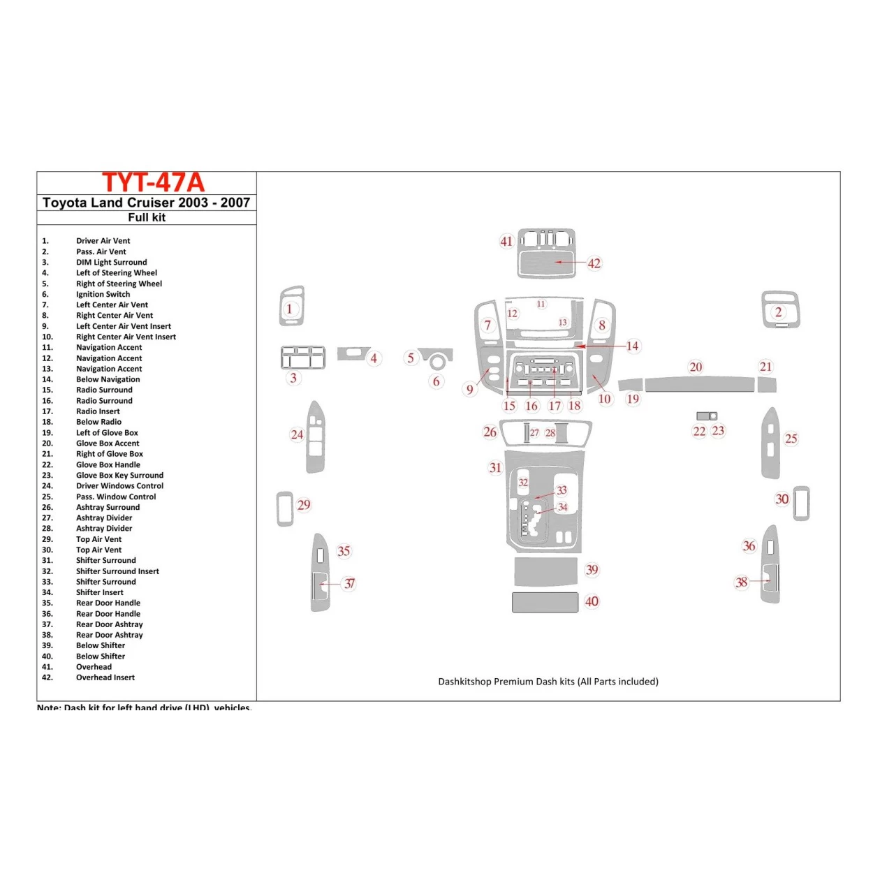 Toyota Land Cruiser 200 2008-UP Full Set Interior BD Dash Trim Kit