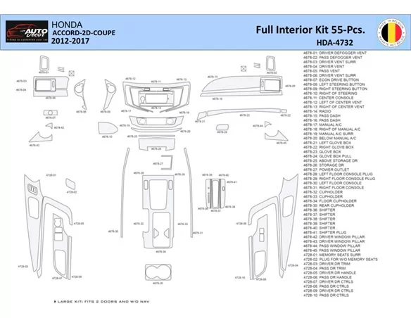Honda Accord 2014-2022 Interior WHZ Dashboard trim kit 55 Parts - 1 - Interior Dash Trim Kit