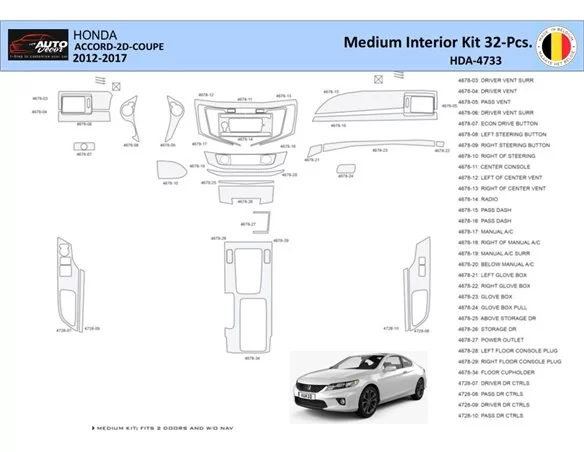 Honda Accord 2014-2022 Interior WHZ Dashboard trim kit 32 Parts - 1 - Interior Dash Trim Kit