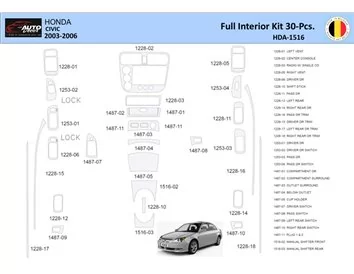 Honda Civic 2002-2005 Interior WHZ Dashboard trim kit 30 Parts - 1 - Interior Dash Trim Kit