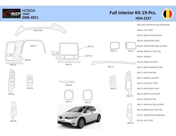 Honda Civic 2006-2011 Interior WHZ Dashboard trim kit 19 Parts - 1 - Interior Dash Trim Kit