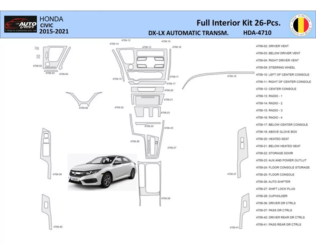 Honda Civic XI 2015-2021 Interior WHZ Dashboard trim kit 26 Parts - 1 - Interior Dash Trim Kit