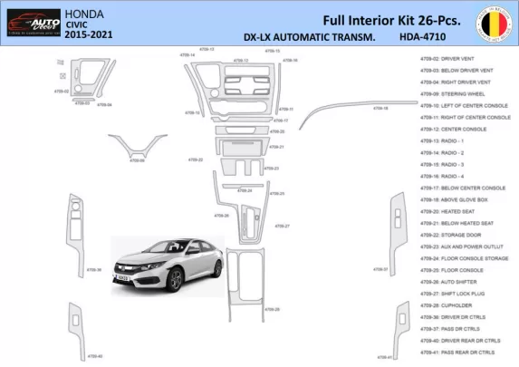 Honda Civic XI 2015-2021 Interior WHZ Dashboard trim kit 26 Parts - 1 - Interior Dash Trim Kit