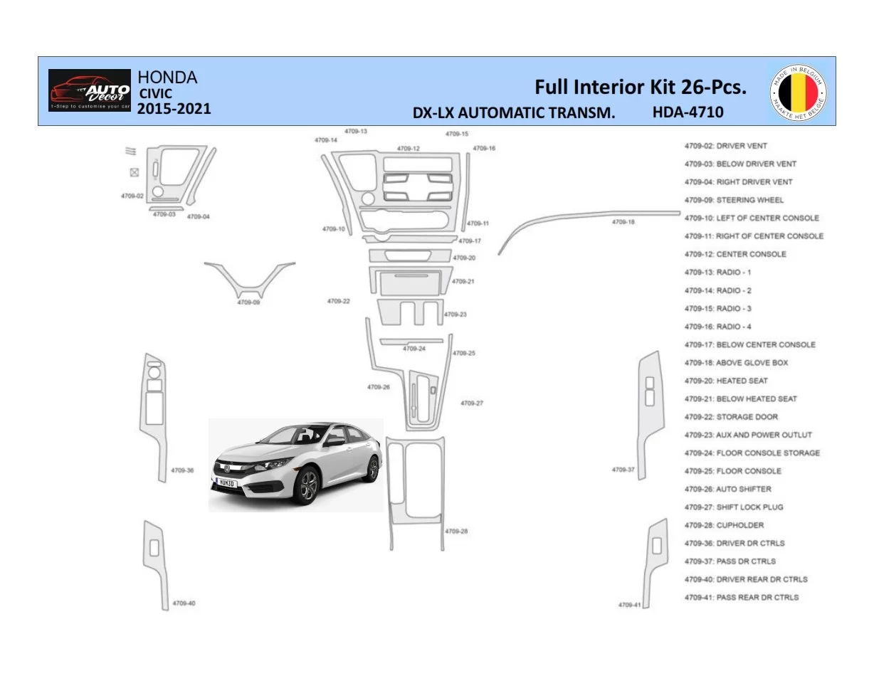 Honda Civic XI 2015-2021 Interior WHZ Dashboard trim kit 26 Parts - 1 - Interior Dash Trim Kit